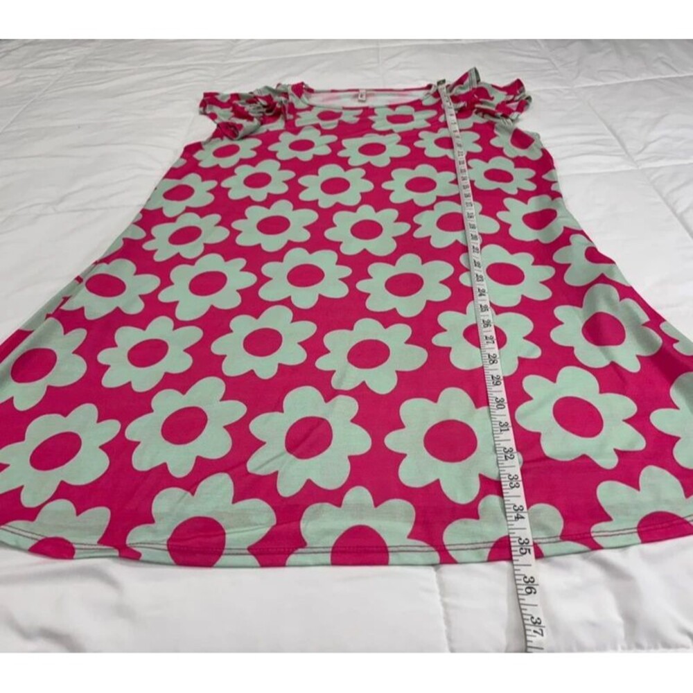 Ladies Medium Mint & Pink Floral Dress with Flutter Sleeves - Picture 6 of 8